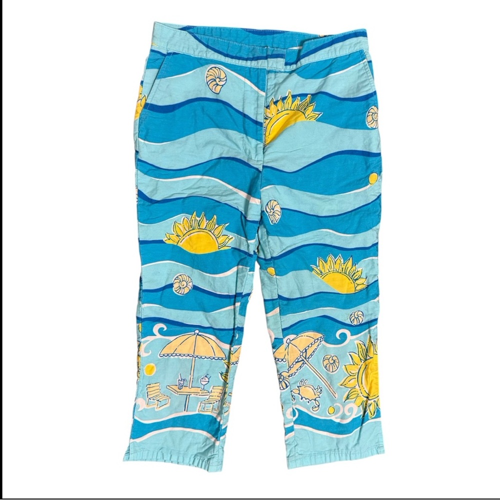 Lilly Pulitzer Sunny Beach‎ Pant Lightweight Blue Ocean Girl's 10 Resort Summer